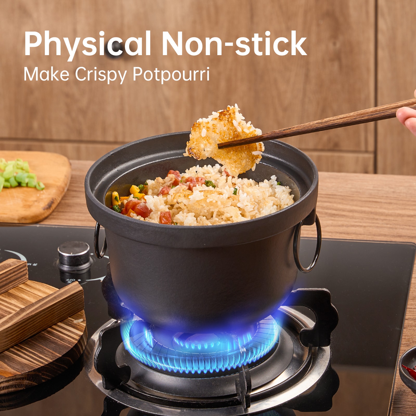 WANGYUANJI Cast Iron Dutch Oven With Wooden Lid, Safe And Non-Coatings, Deep Pot For Camping, 7.9" Cast Iron Pot With Handles For Cooking Rice, Soup, Skewers_voghion.com